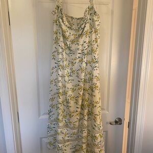 Lulus Floral Yellow and Green Midi Dress